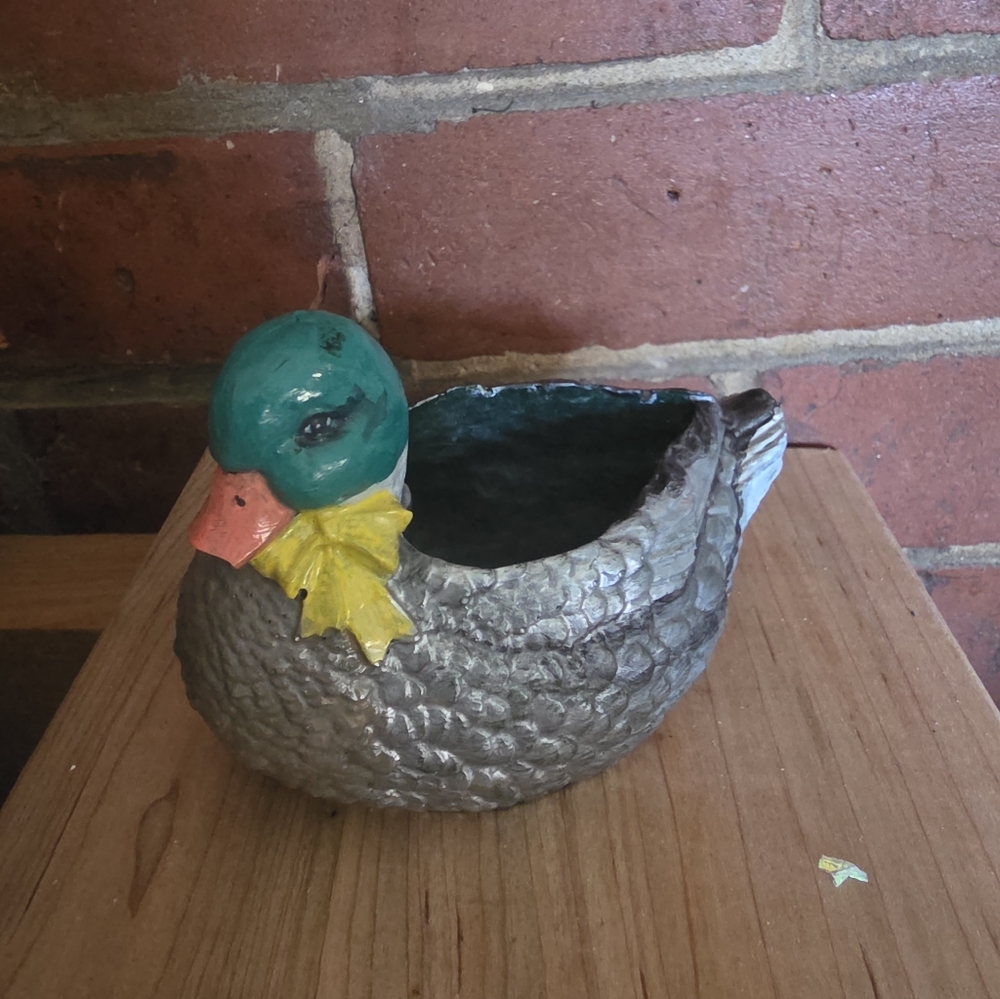 Little Handpainted Resin Duck Approx 4 Inch Long Handmade Mallard Planter